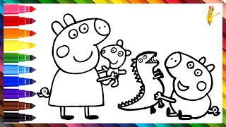 Drawing And Coloring Peppa Pig And Geroge Pig With Their Toys 🐷🧸🦖 Drawings For Kids