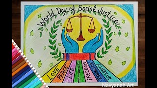 World day of Social justice drawing/International justice poster drawing step by step