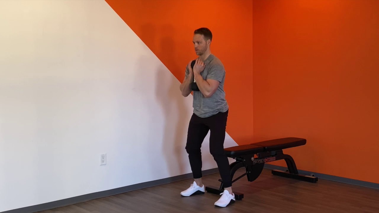 Dumbbell Goblet Squat To Bench - YouTube