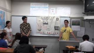 Presentation of a class at Japanese language school in Osaka.