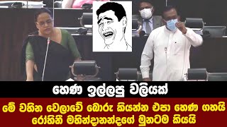 මේ වහින වෙලාවේ බොරු කියන්න එපා   හෙණ ගහයි - රෝහිනී මහින්දානන්දගේ මුනටම කියයි