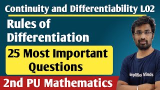 Rules of Differentiation |  Chain, Product and Quotient Rules | 2nd PUC Mathematics Exam 2024