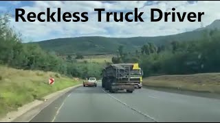 Multiple Close Calls - Reckless Truck Driver Speeding Downhill Swerving into oncoming Traffic