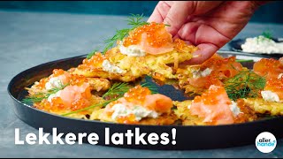 Latkes (aardappelpannenkoekjes) met gerookte zalm - Allerhande