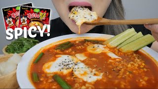 SPICY Kimchi Samyang Stew Noodles with Soft Eggs *NO Talking Eating Sounds | N.E Let's Eat