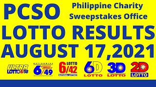 LOTTO RESULTS | AUGUST 17, 2021 Ultra Lotto 6/58 | Superlotto 6/49 | Lotto 6/42 | 6D | 3D | 2D  PCSO