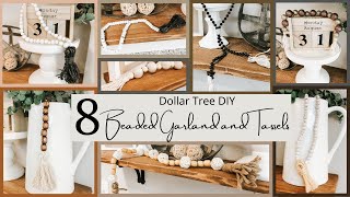 8 DOLLAR TREE DIY BEAD GARLAND AND TASSELS | DIY FARMHOUSE GARLAND |DIY BOHO BEAD GARLAND