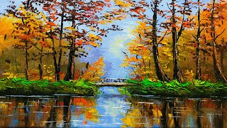 Autumn Forest Trees and Lake STEP by STEP Acrylic Landscape Painting