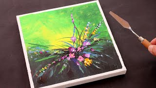 Abstract Flowers Painting with palette knife for beginners / Easy / Day #239
