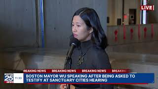 WATCH LIVE: Boston Mayor Wu speaking after being asked to testify at sanctuary cities hearing.