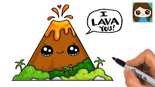 How to Draw a Lava Volcano Mountain Scenery | Cute Pun Art