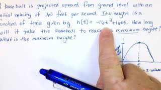 Quadratic Application Problem Maximum Height of a Baseball