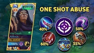 NEW ALDOUS PERFECT BUILD AND EMBLEM 2023!! (The best one shot abuse in mobile le
