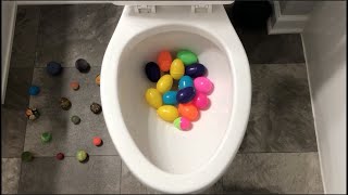 Will it Flush? - Rainbow Surprise Eggs and Bouncy Balls