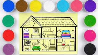 Sand painting and coloring miniature house with color sand