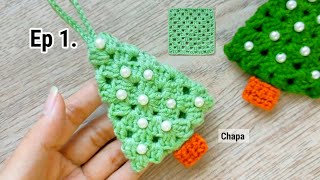 Ep1. 🎄 Crochet Granny Square Christmas Tree Ornaments Tutorial step by step | Christmas Decorations