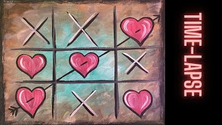 Timelapse version of 'Tic Tac Toe Valentine' acrylic painting tutorial for beginners