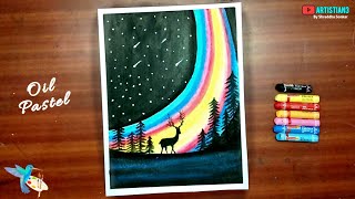 Aurora Night Drawing with Oil Pastels for beginners - step by step