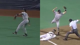 Jesse Barfield's laser throw nabs Davis at third