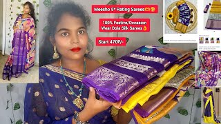 Meesho 💜pure dola silk sarees with beautiful designs \u0026 👌quality 100% recommend for #festive wear #yt