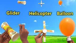 3 best flying toy launcher , paper cup helicopter , how to make flying toys at home , plane launcher