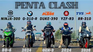 2025 APACHE RR-310 vs DUKE 390 GEN-3 vs NINJA 300 BS6 vs 2024 YAMAHA R3 vs BMW G310R 🔥 | DRAG RACE🥶