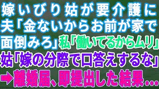 【スカッと】嫁いびりで絶縁した義母が要介護になった…夫「施設に預ける金無いから家で介護して」私「働いてるから無理」→サイン済みの離婚届を突き付けてきたからすぐに提出してやった結果