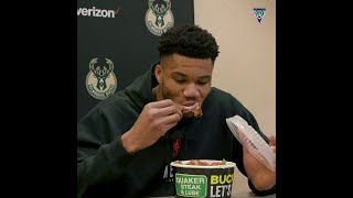 Giannis was eating wings during his postgame presser 😂🐔 #shorts