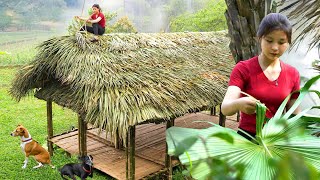 The 16 year old poor girl continues to build bamboo house, Bamboo flooring and palm leaf roofing