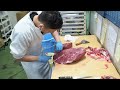 ジャンボ市お肉屋さん日常の作業風景【国産桃太郎ビーフ内ヒラ】