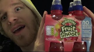 Kristofer Tasting ROBINSONS Fruit Shoot Summer Fruits NO ADDED SUGAR WITH ADDED MULTIVITAMINS