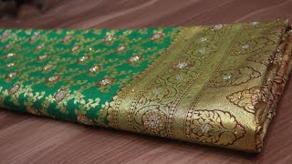 ARNG-3379 “The Emerald Green” Premium Banarasi Bridal Saree||Silk||Acrylic Stones||Golden Zari