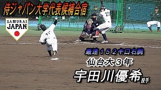 【２０１９侍ジャパン大学代表候補合宿】最速１５２キロ右腕　宇田川優希投手（仙台大３年）の投球！