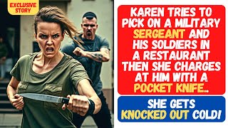 [EXCLUSIVE] KAREN PULLS A KNIFE ON A MILITARY SERGEANT FOR NO GOOD REASON \u0026 GETS KNOCKED OUT COLD!!!