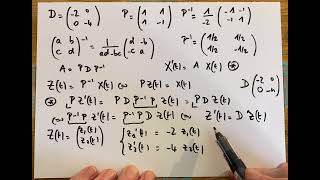 Diagonalisation et système d'équations différentielles ordinaires [Calcul matriciel, Equa diff]