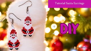 Seed Bead Earrings Santa, Tutorial step by step Christmas earrings, Beading Brick stitch pattern