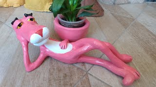 Pantera cor de rosa de cimento | vaso de cimento