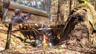 Bushcraft Building All Natural Waterproof Bark Roof Shelter w/ Bark Cordage Survival Skills #shorts