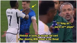 Vinicius Jr lucky to escape red card after shoving RB Leipzig player Willi Orban in the throat 🤯