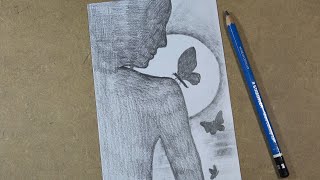 How to draw a girl with Butterfly in Moonlight for beginners | Hihi Pencil