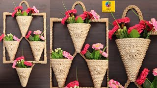 DIY Wall Hanging Flower Vase with Jute | Flower pot Using Jute Rope | Wall Decor Jute Craft Idea