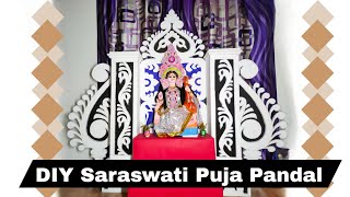 How to Make a Beautiful Saraswati Puja Pandal at Home | Step-by-Step DIY Decoration! 🏵️✨