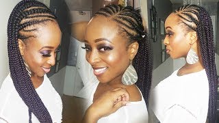 FEEDING BRAIDS HALF BOX BRAIDS HAIRSTYLE | HALF BOX BRAIDS HALF FEEDING BRAIDS | FEEDING BOX STYLE