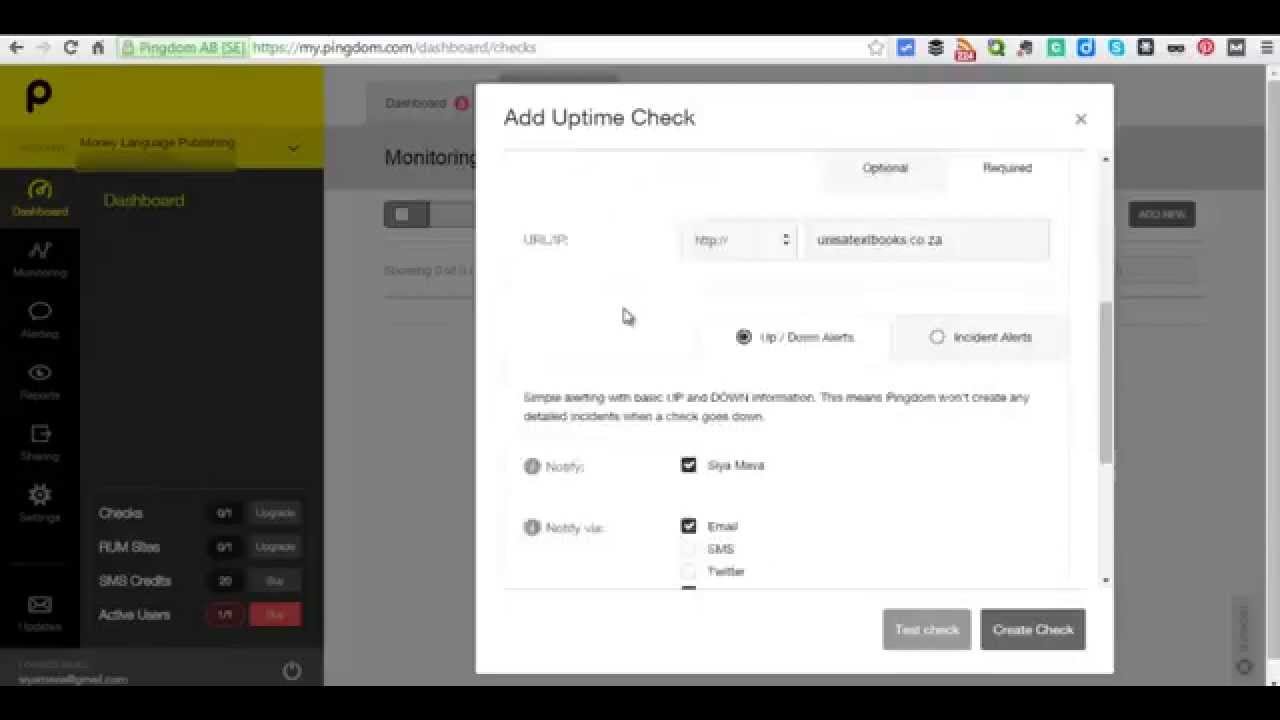 Pingdom Configuration Youtube