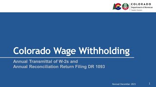 How to Submit Colorado W 2s and DR 1093 Annual Reconciliation