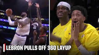 LeBron pulls off WILD 360 circus layup, Lakers bench gets technical foul 😳 | NBA on ESPN