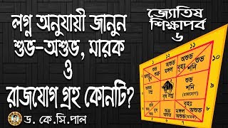 লগ্ন অনুযায়ী শুভ ও অশুভ, মারক ও রাজযোগ গ্রহ কোনটি। জ্যোতিষ শিক্ষাপর্ব-৬। Dr.K.C.Pal