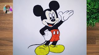 How to Draw Mickey Mouse Step by Step | Mickey Mouse Colour Drawing | Drawing Tutorial for Kids