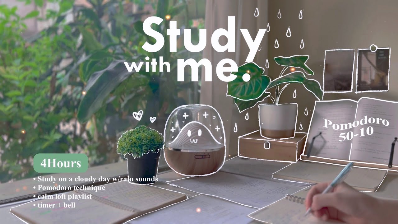 4 Hour ёямзя п Study With Me тав Rain Soundsтшф Lofi Bgm тав Pomodoro 50 10
