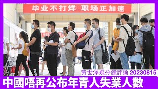 中國政府唔再公布青年失業數字 習近平根本唔知個經濟係點行 大量剩餘勞動力躺平或出去鬧事都會一鑊粥 挑動戰爭係少數可行選項 黃世澤幾分鐘評論 20230815